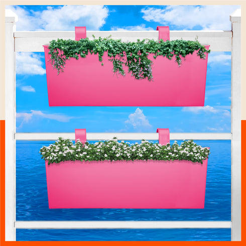 LEA Hanging Metal Pot Holders / Planters for Home / Balcony / Garden | Pink - Set of 2
